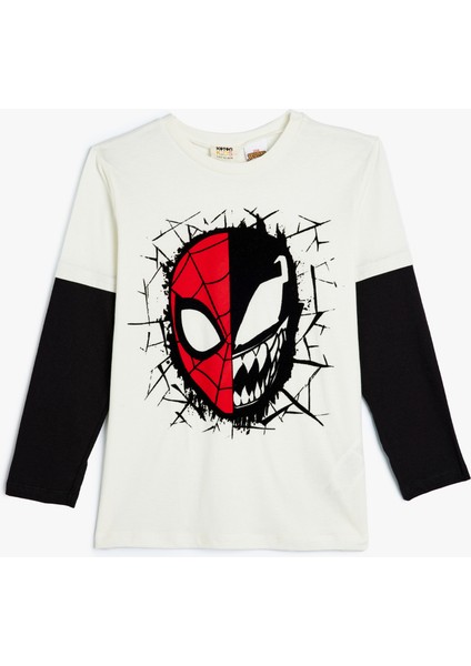 Spiderman Tişört Lisanslı Uzun Kollu Bisiklet Yaka Baskılı Pamuklu