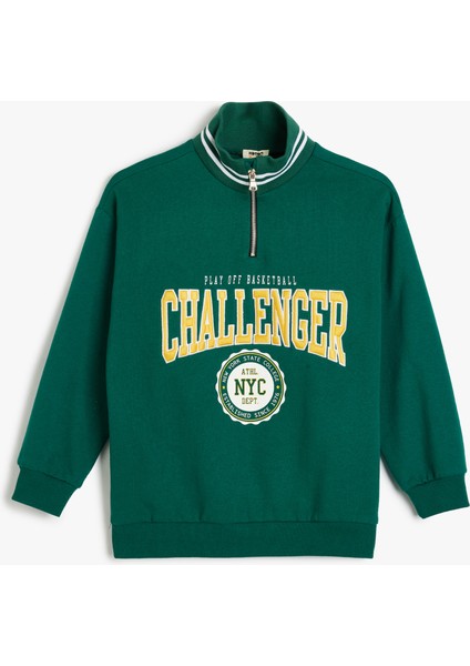 Sweatshirt Dik Yaka Yarım Fermuarlı Kolej Baskılı Pamuklu modelleri