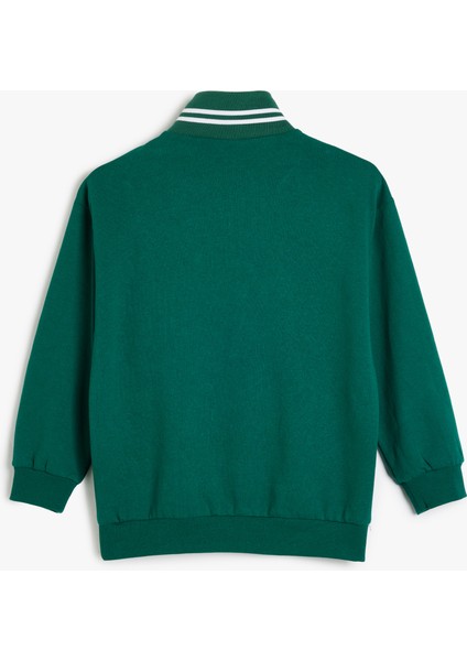 Sweatshirt Dik Yaka Yarım Fermuarlı Kolej Baskılı Pamuklu fırsatları