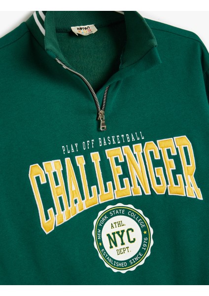 Sweatshirt Dik Yaka Yarım Fermuarlı Kolej Baskılı Pamuklu indirimleri