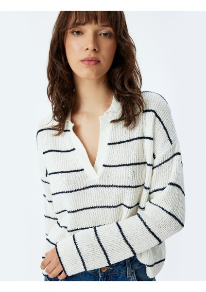 Polo Yaka Örgü Kazak Uzun Kollu Yumuşak Dokulu