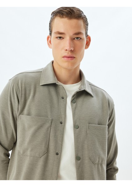 Uzun Kollu Gömlek Cep Detaylı Viskon Karışımlı