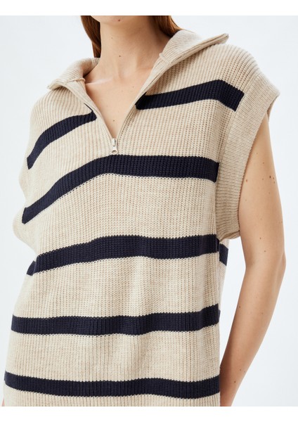 Triko Oversize Süveter Yarım Fermuar Detaylı Dik Yaka Kolsuz indirimleri