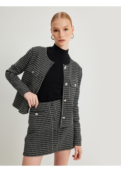 Tüvit Ceket Yuvarlak Yaka Kapaklı Cep Detaylı Düğmeli