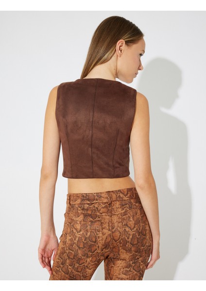 x Zeynep Bastık - Crop Süet Yelek Önü Çapraz Bağlamalı V Yaka Slim Fit indirimleri