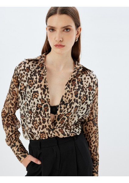 Leopar Desenli Gömlek Regular Fit Uzun Kollu