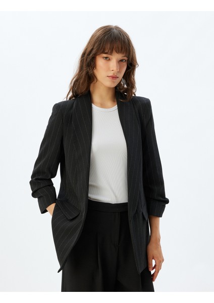Şal Yaka Blazer Ceket 3/4 Kol Kapaklı Cep Detaylı Krep Kumaş modelleri