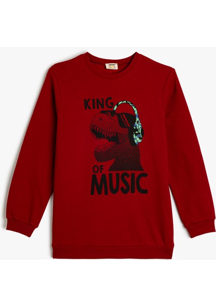 Dinozor Baskılı Sweatshirt Bisiklet Yaka