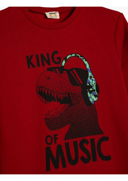 Dinozor Baskılı Sweatshirt Bisiklet Yaka