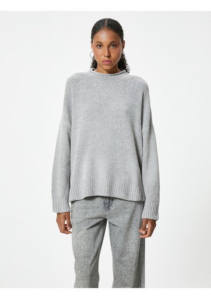 Basic Triko Kazak Bisiklet Yaka Uzun Kollu Düşük Omuzlu modelleri