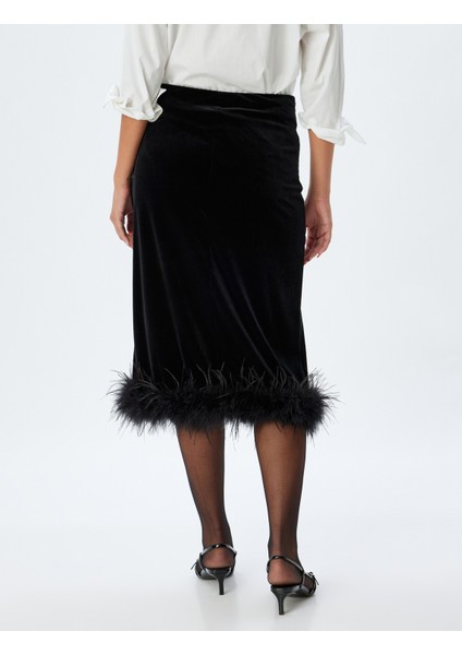 Abiye Etek Midi Kadife Tüy Detaylı Slim Fit fırsatları