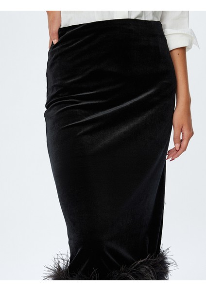 Abiye Etek Midi Kadife Tüy Detaylı Slim Fit indirimleri
