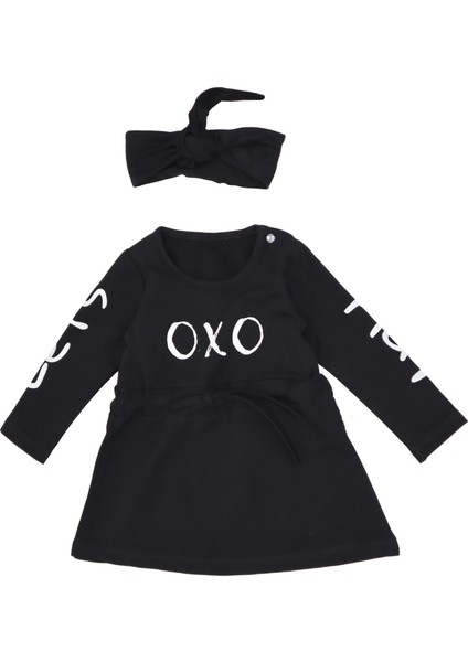 'oxo' Baskı Desenli Bebek Elbisesi ve Sac Bandı