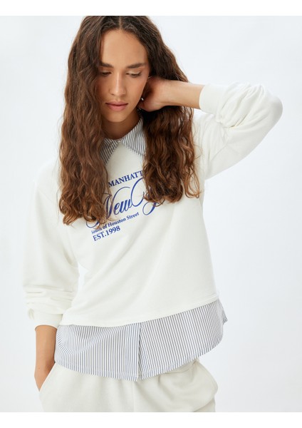Gömlek Yaka Sweatshirt Oversize Kolej Baskılı