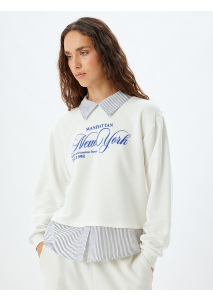 Gömlek Yaka Sweatshirt Oversize Kolej Baskılı modelleri