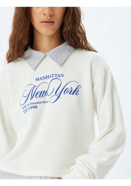 Gömlek Yaka Sweatshirt Oversize Kolej Baskılı indirimleri