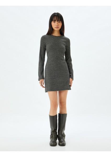 Mini Kaşkorse Elbise Sim Detaylı Bisiklet Yaka Uzun Kollu Slim Fit modelleri