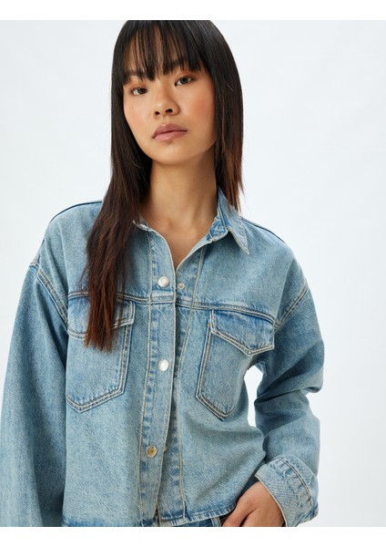 Oversize Kot Ceket Klasik Yaka Cepli Düğmeli Pamuklu