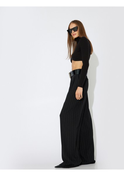 x Zeynep Bastık - Yüksek Bel Palazzo Pantolon Cepli Pile Detaylı