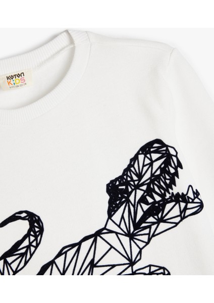 Dinozorlu Sweatshirt Şardonlu Uzun Kollu Bisiklet Yaka modelleri