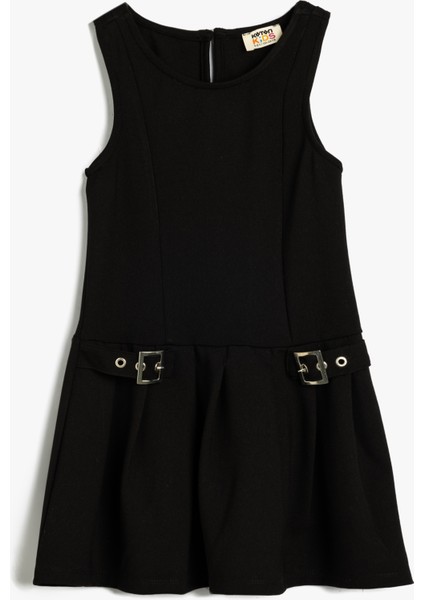 Jile Elbise Kolsuz Yuvarlak Yaka Toka Detaylı Viskon