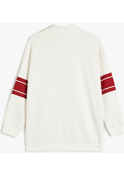 Sweatshirt Baskı Detaylı Yarım Fermuarlı Dik Yaka Uzun Kollu Pamuklu fiyatları