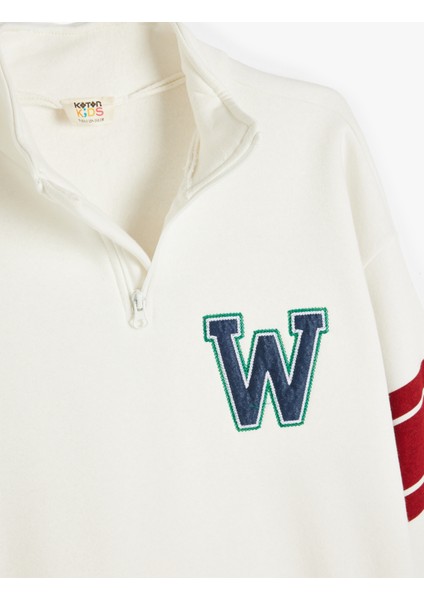 Sweatshirt Baskı Detaylı Yarım Fermuarlı Dik Yaka Uzun Kollu Pamuklu modelleri