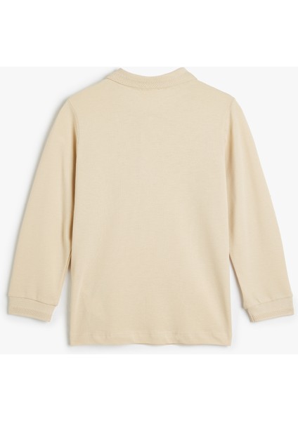 Polo Tişört Uzun Kollu Yarım Fermuarlı Şerit Detaylı Pamuklu fiyatları