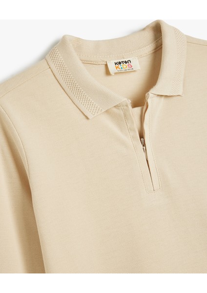 Polo Tişört Uzun Kollu Yarım Fermuarlı Şerit Detaylı Pamuklu modelleri