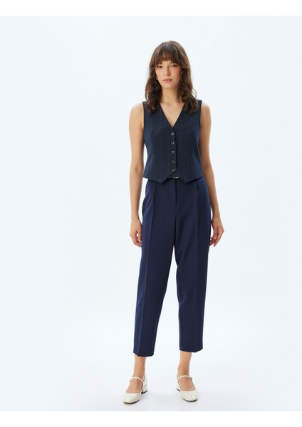 Kısa Paça Cigarette Pantolon Yüksek Bel Slim Fit