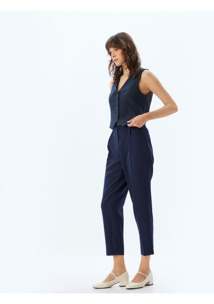 Kısa Paça Cigarette Pantolon Yüksek Bel Slim Fit