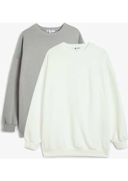 2'li Oversize Sweatshirt Seti Çok Renkli Bisiklet Yaka Şardonlu