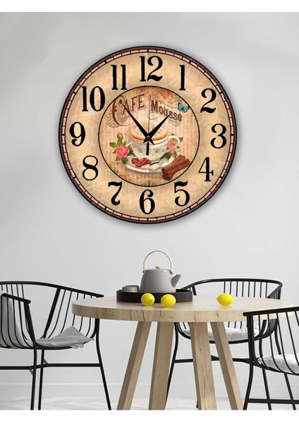 Retro tarzda 35x35 cm bej duvar saati, şık ve dekoratif tasarım
