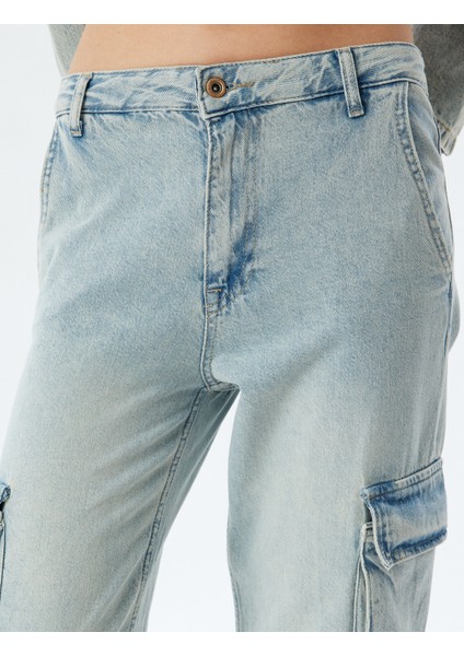 Kargo Cepli Kot Pantolon Normal Bel Düz Paça Düğmeli - Straight Fit Jean indirimleri