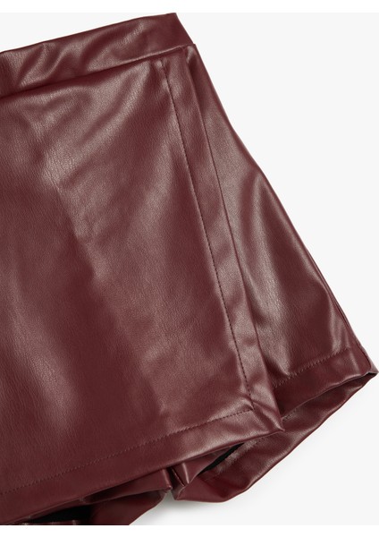 Şort Etek Deri Görünümlü Kruvaze Beli Lastikli modelleri