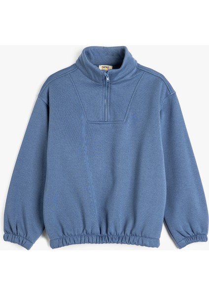 Sweatshirt Dik Yaka Yarım Fermuarlı Uzun Kollu
