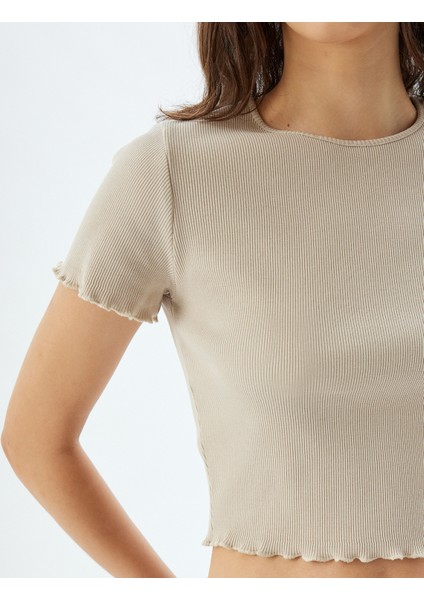 Crop Fitilli Tişört Kısa Kollu Bisiklet Yaka Pamuklu indirimleri