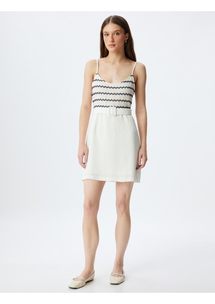 Kroşe Detaylı Mini Askılı Elbise Kemer Detaylı Astarlı Keten Karışımlı modelleri