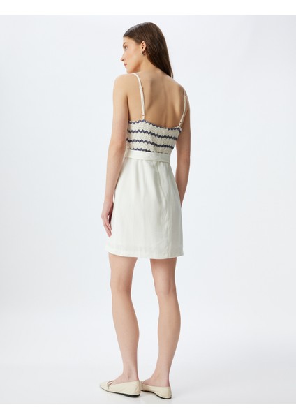 Kroşe Detaylı Mini Askılı Elbise Kemer Detaylı Astarlı Keten Karışımlı fırsatları