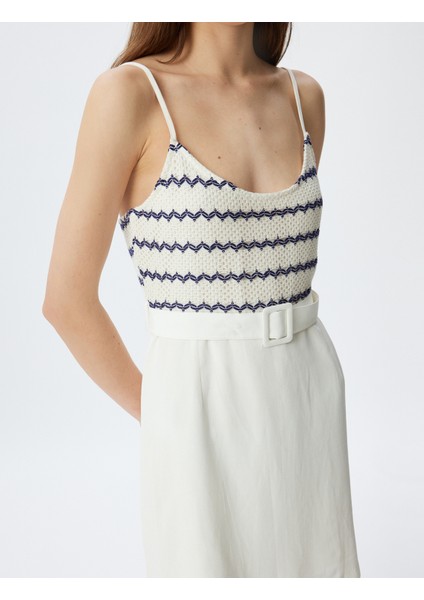 Kroşe Detaylı Mini Askılı Elbise Kemer Detaylı Astarlı Keten Karışımlı indirimleri