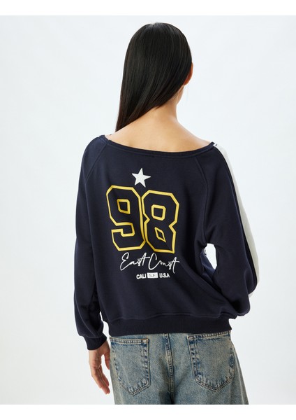Oversize Kolej Sweatshirt Arkası Baskılı Kayık Yaka Şardonlu fırsatları