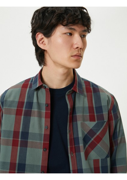 Kareli Gömlek Cep Detaylı Klasik Yaka Düğmeli