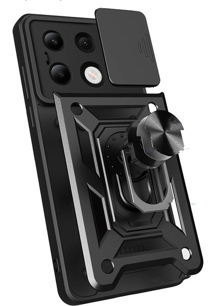 Xiaomi Redmi Note 13 4g Uyumlu Css Kılıf Magnetik Standlı Kamera Korumalı Zore Sürgülü Vega Kapak-Si