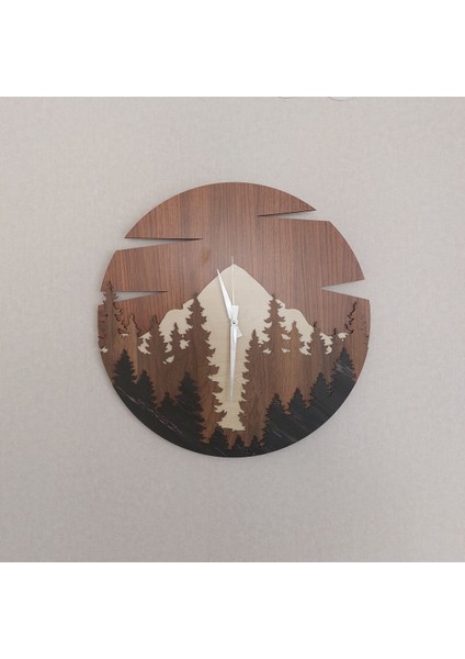 Dağ Desenli 4 Katmanlı Yuvarlak Saat, Doğa Temalı, Kahverengi, Sessiz Mekanizmalı fiyatları