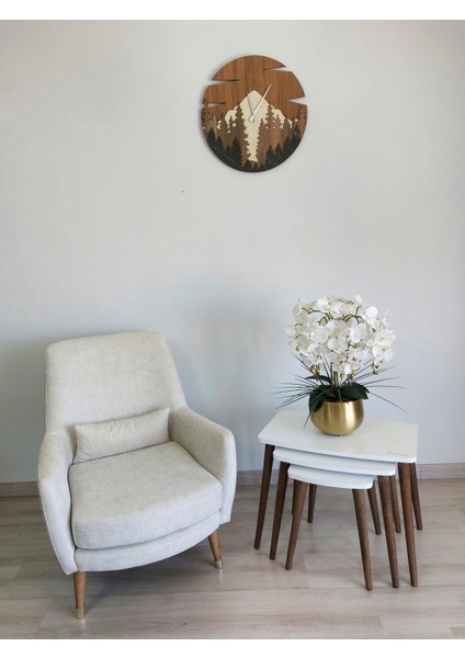 Dağ Desenli 4 Katmanlı Yuvarlak Saat, Doğa Temalı, Kahverengi, Sessiz Mekanizmalı indirimleri