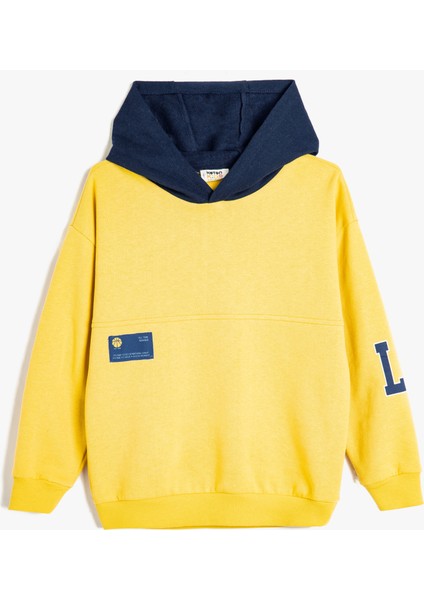 Kapşonlu Sweatshirt Baskı Detaylı Renk Bloklu Uzun Kollu modelleri