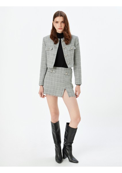 Mini Tüvit Etek Püsküllü Yırtmaç Detaylı A Kesim