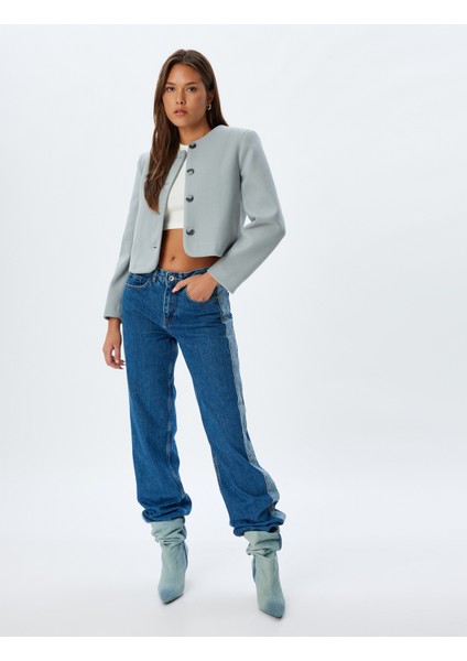 Crop Ceket Yakasız Düğmeli Slim Fit Uzun Kollu fiyatları