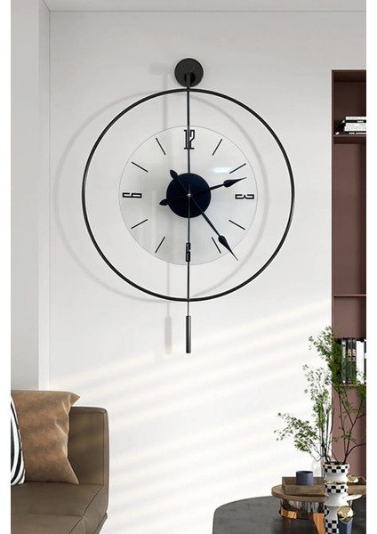 Şeffaf Siyah Tamperli Cam Duvar Saati 50x75cm, Quartz Mekanizma, Modern Stil