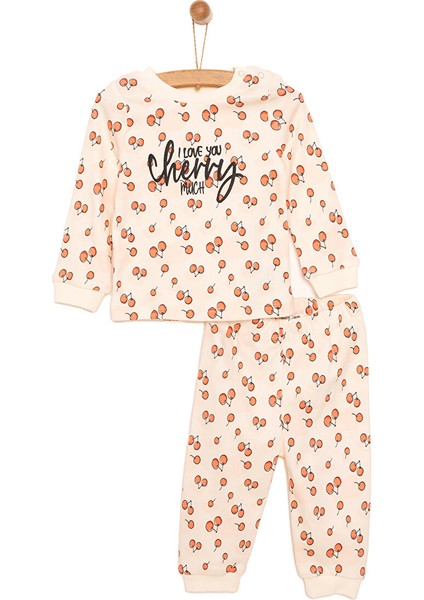 Bisiklet Yaka Vişne Desenli Kız Bebek Pijama Takımı